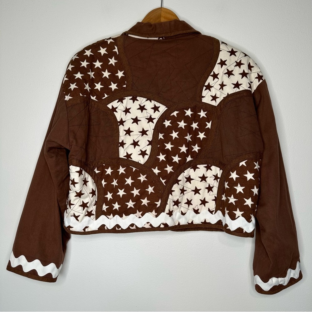 Quilted Patchwork Jacket‎ Brown White Medium Oversized - Picture 2 of 7